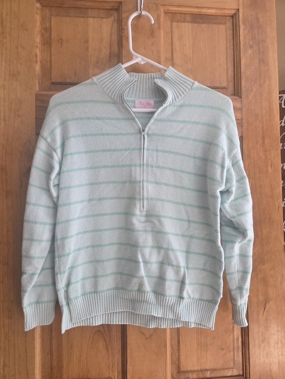 Pink Lily Mint Green Striped Half-Zip Sweater